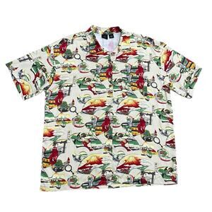 Vintage GUESS Men's L Asian Geisha Print Camp Button Down Shirt Short Sleeve